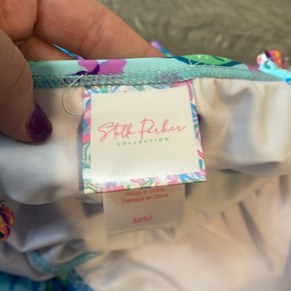 Stella Parker Ruffle Front Light Blue Floral One Piece Large Swimsuit NWT - Picture 5 of 6